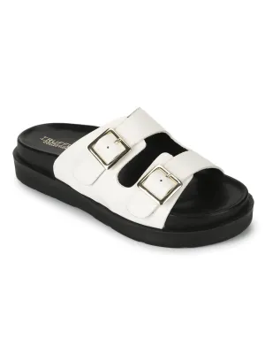 Weiße PU-Seitenverschluss-Sandalen