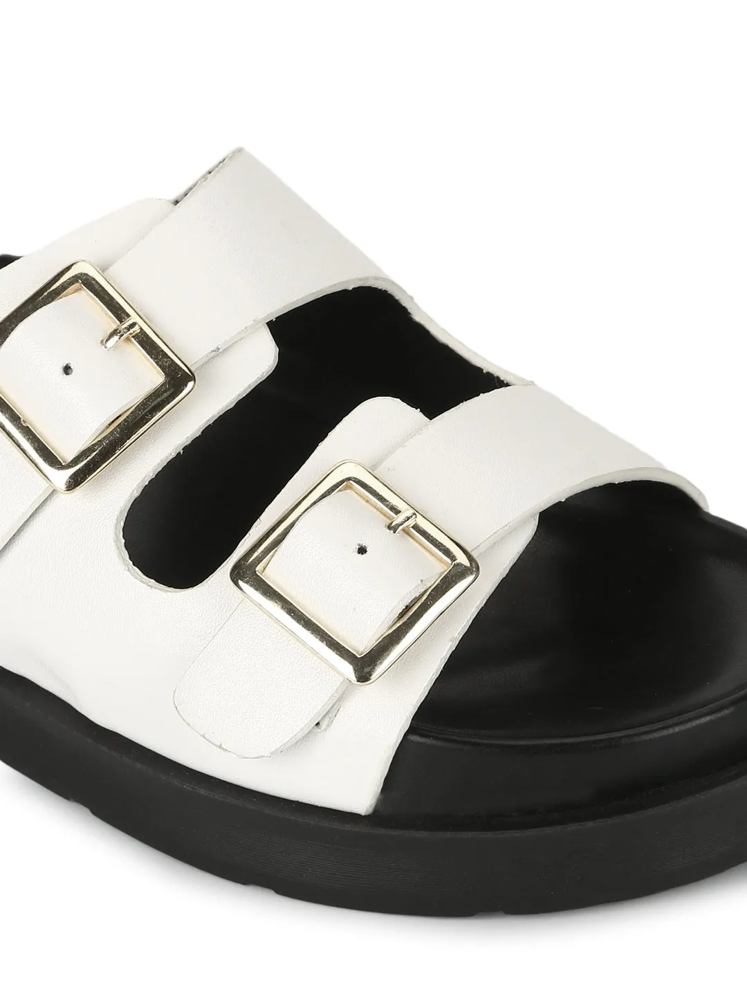 Weiße PU-Seitenverschluss-Sandalen