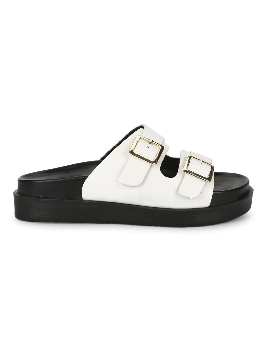 Weiße PU-Seitenverschluss-Sandalen