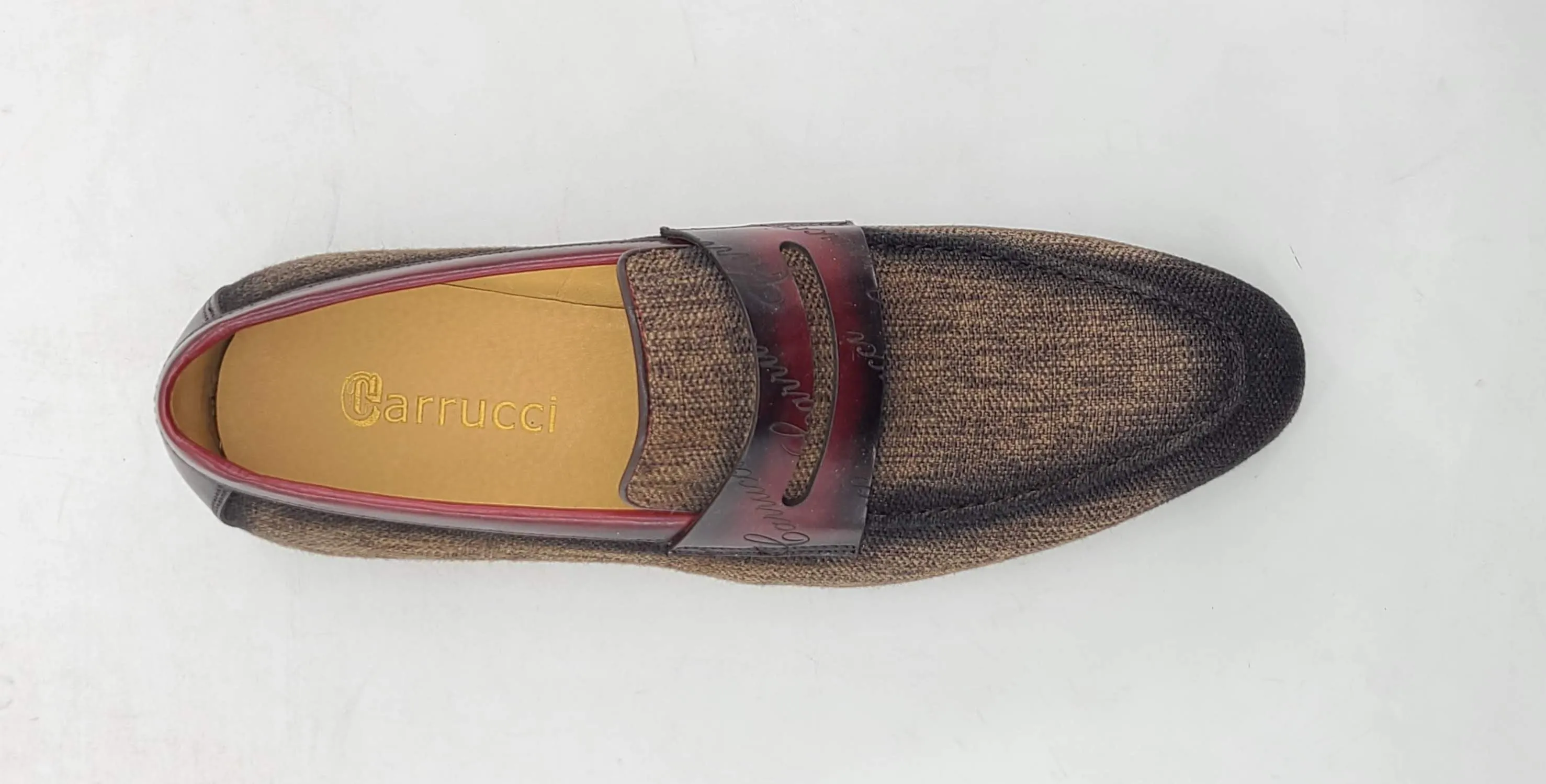 Gewebter Canvas & Kalbsleder Slip-On Loafer Braun/Burgunder