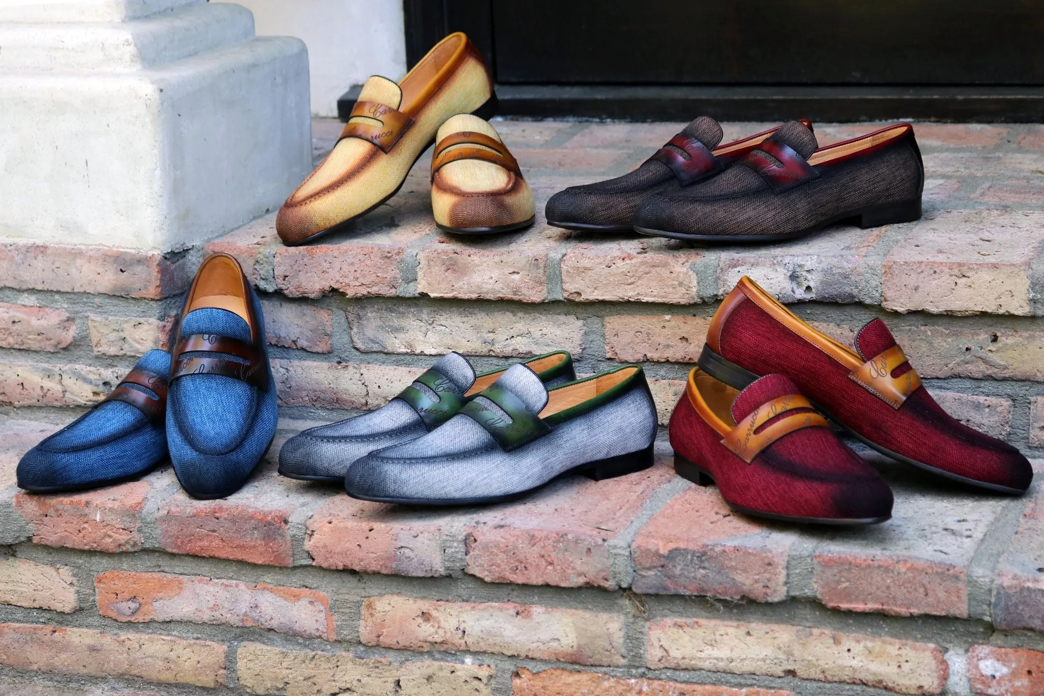 Gewebter Canvas & Kalbsleder Slip-On Loafer Braun/Burgunder