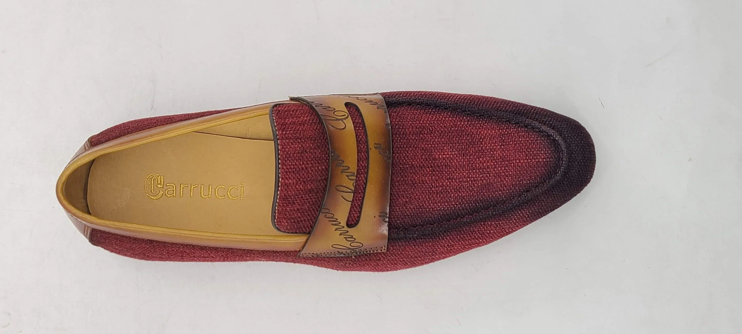 Gewebter Canvas & Kalbsleder Slip-On Loafer Bordeaux/Kamel