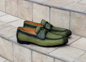 Geflochtener Canvas & Kalbsleder Slip-On Loafer Olive